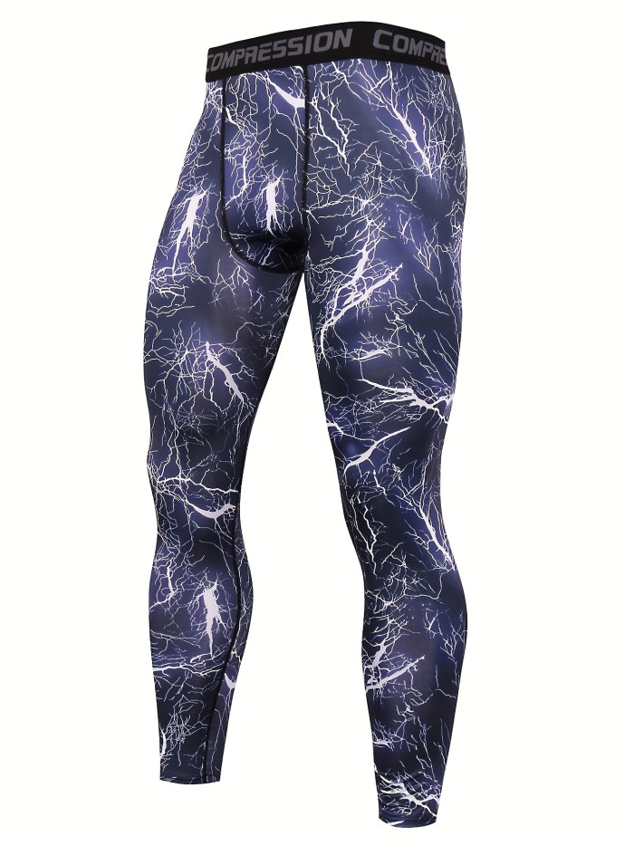 Men's Stretch Tight Long Compression Pants, Activewear, Letter Waistband Lightweight Quick Dry Athletic Leggings For Gym Fitness Workout
