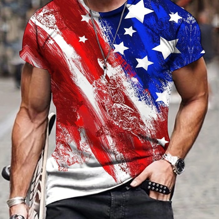 Independence Day US Flag Theme, Men's Novelty T-shirt, Trendy Vintage Tees For Summer