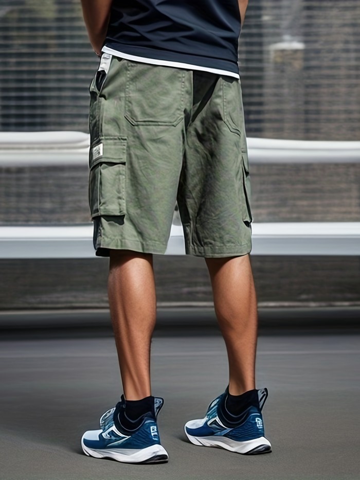 Chic Cargo Shorts, Men's Casual Multi Pocket Cargo Shorts For Summer Outdoor Activities, Bermuda Shorts