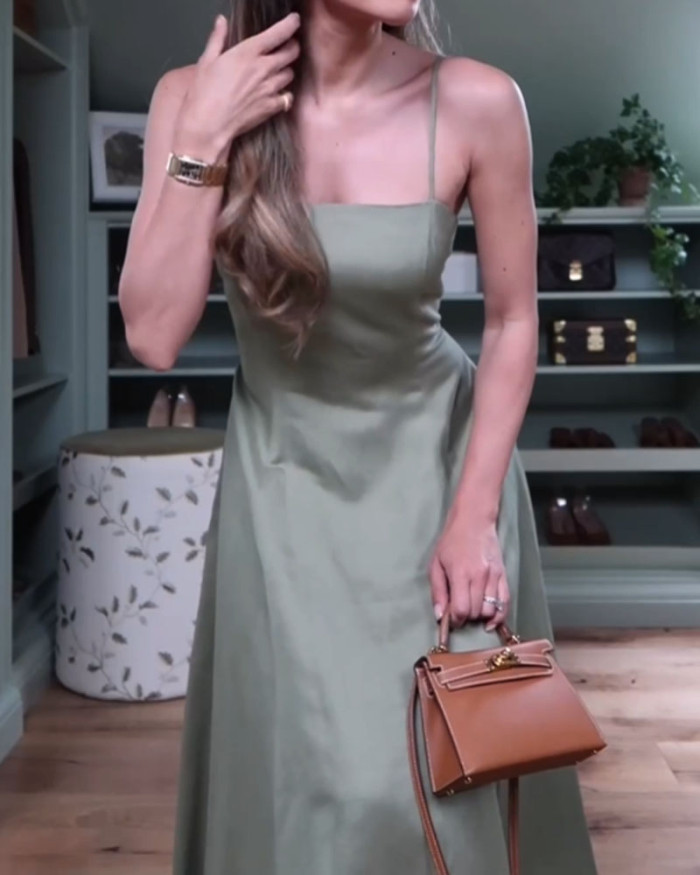 Casual Solid Color Sling Dress