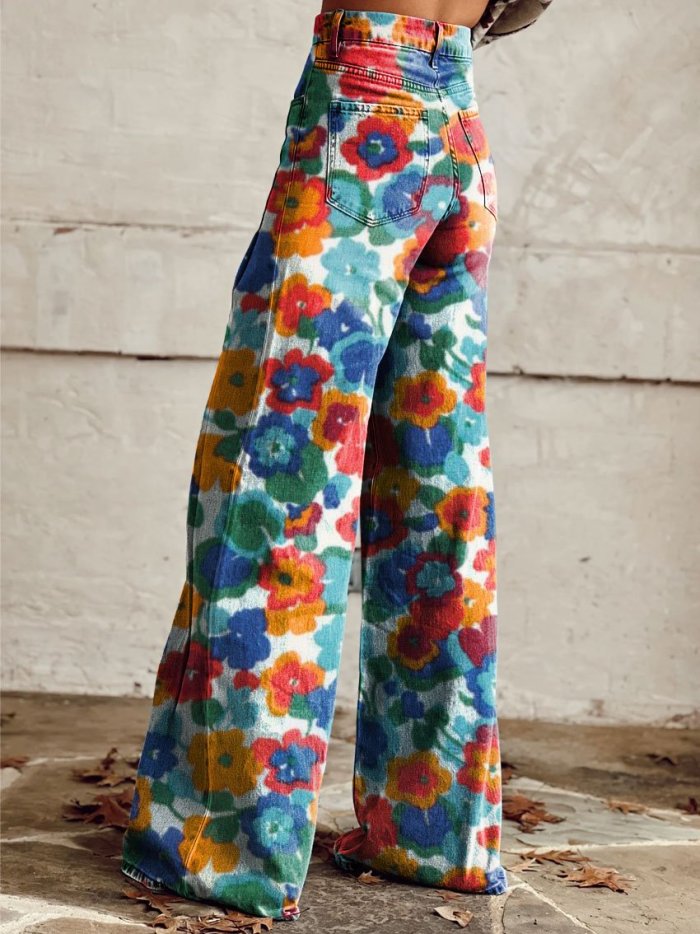 Women's Vintage Print Casual Wide Leg Pants