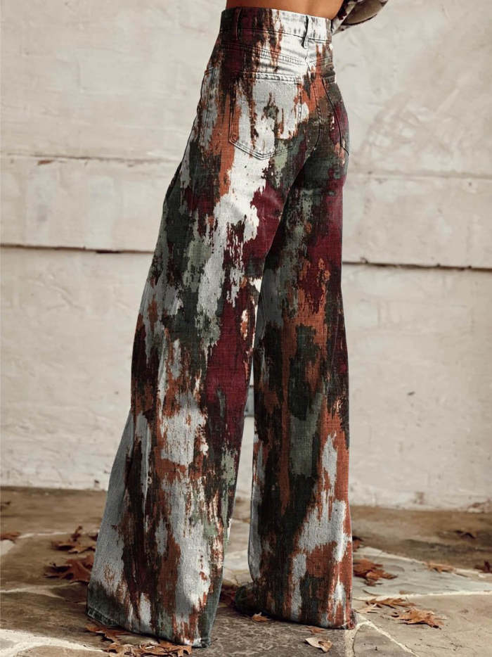 Women's Rust Print Casual Wide Leg Pants
