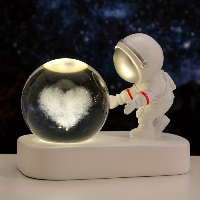 1pc Creative Astronaut With Light Up Crystal Ball, USB Night Light Office Desktop Small Decoration Table Light Atmosphere