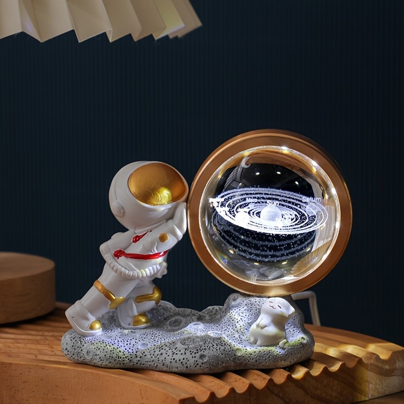 1pc Astronaut Night Light Ornament, 3D Inner Carving Crystal Ball Desktop Ornament