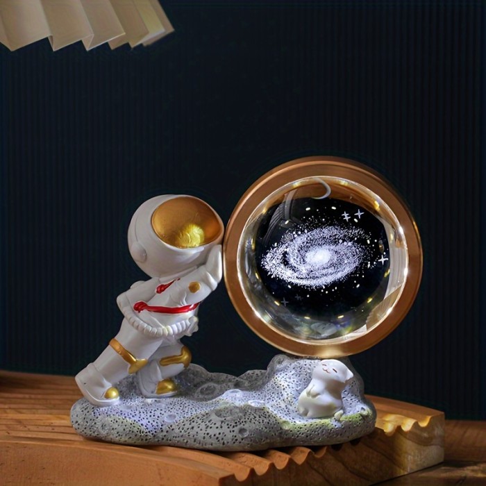 1pc Astronaut Night Light Ornament, 3D Inner Carving Crystal Ball Desktop Ornament