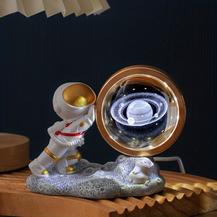 1pc Astronaut Night Light Ornament, 3D Inner Carving Crystal Ball Desktop Ornament