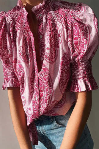 Casual National Totem Print Fold Square Collar Blouses