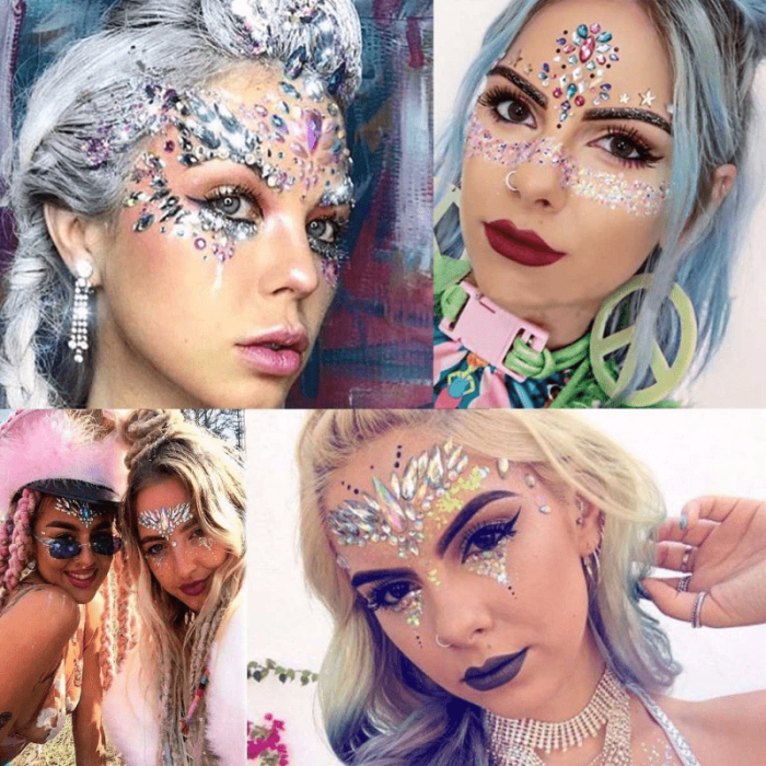 6 Sets Face Mermaid Jewels Temporary Tattoos -3D Face Crystal Tattoo Sticker Glitter Rhinestone Temporary Tattoo, DIY Music Party Festival Holiday Party Masquerade Body Makeup Art Facial Fake Jewelry Tattoo
