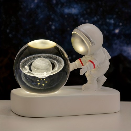 1pc Creative Astronaut With Light Up Crystal Ball, USB Night Light Office Desktop Small Decoration Table Light Atmosphere
