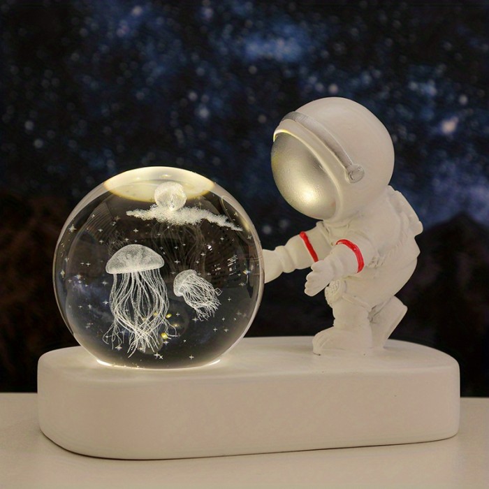1pc Creative Astronaut With Light Up Crystal Ball, USB Night Light Office Desktop Small Decoration Table Light Atmosphere