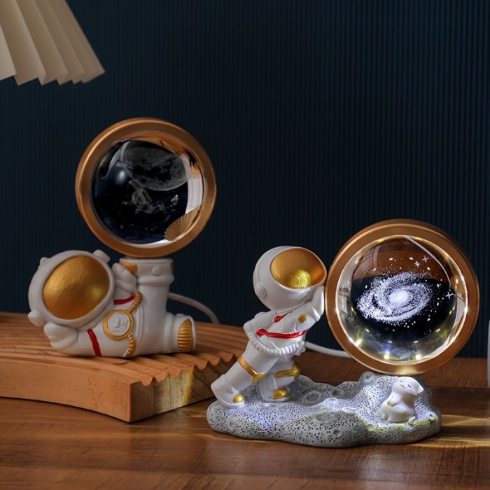 1pc Astronaut Night Light Ornament, 3D Inner Carving Crystal Ball Desktop Ornament
