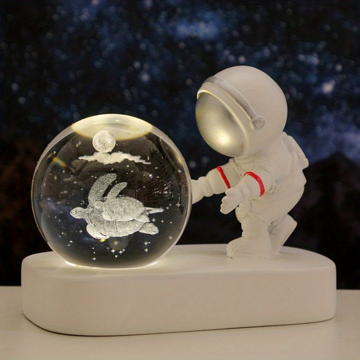 1pc Creative Astronaut With Light Up Crystal Ball, USB Night Light Office Desktop Small Decoration Table Light Atmosphere
