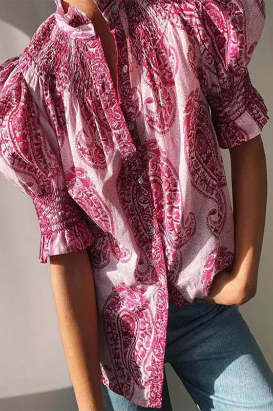 Casual National Totem Print Fold Square Collar Blouses
