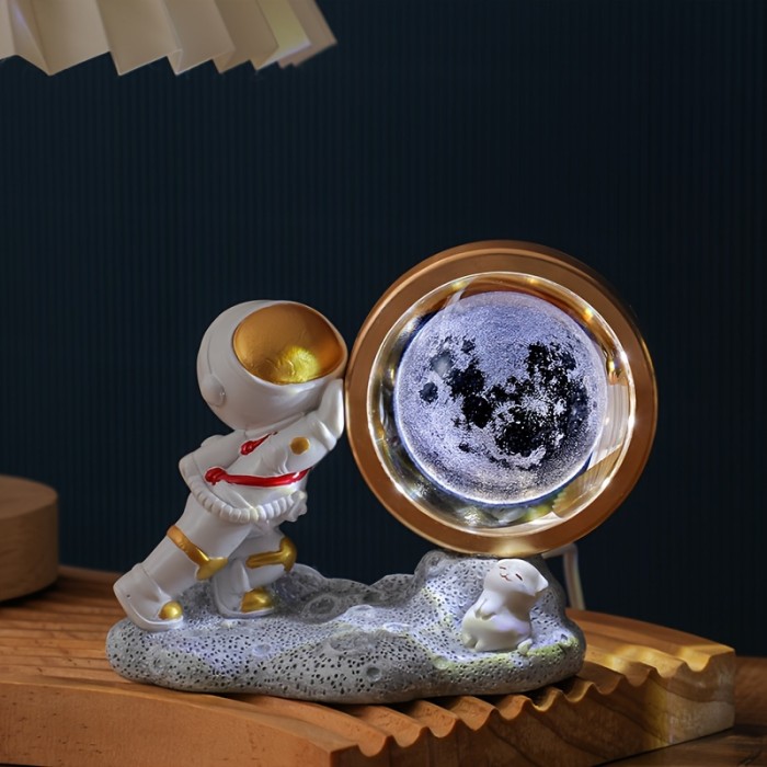 1pc Astronaut Night Light Ornament, 3D Inner Carving Crystal Ball Desktop Ornament