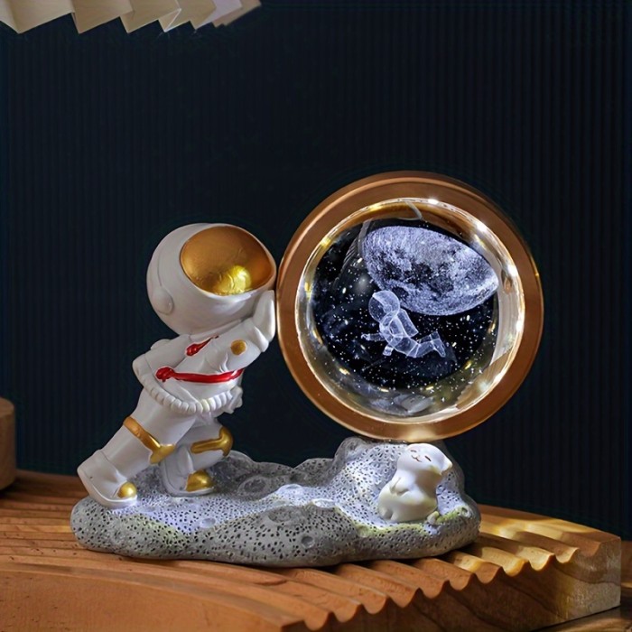 1pc Astronaut Night Light Ornament, 3D Inner Carving Crystal Ball Desktop Ornament