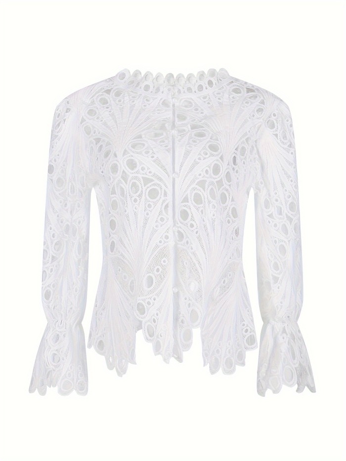 Cut Out Asymmetrical Blouse, Sexy Solid Nightclub Semi-Sheer Summer Blouse, Women's Clothing