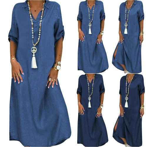 Women's Fashion Casual Solid Color Loose Denim Dress
