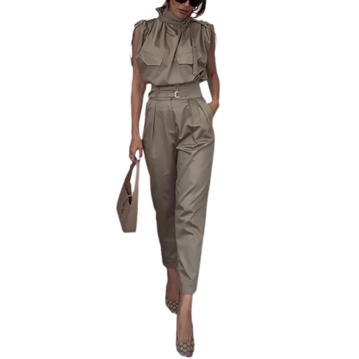 Women's Fashion Personalized Shoulder Style Slimming Waist Belt Decorative Pant Set