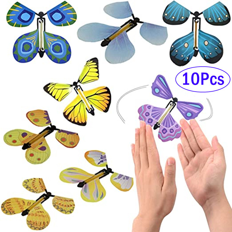 5\u002F10pcs Magic Wind Up Flying Butterfly Rubber Band Powered Magic Fairy Flying Toys Bookmark Greeting Card Surprise Gift Party Favors