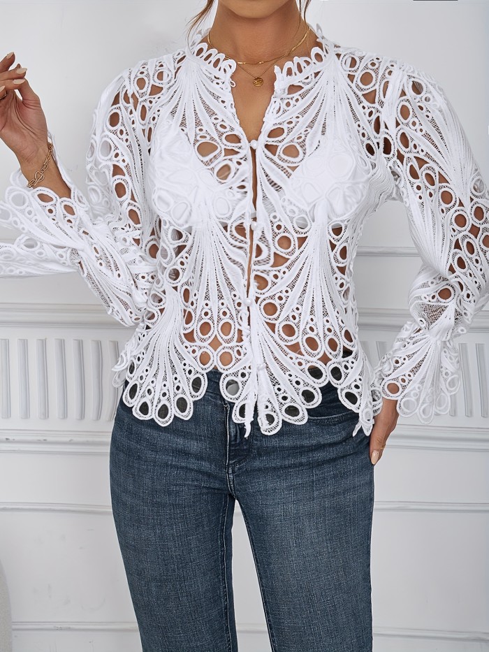 Cut Out Asymmetrical Blouse, Sexy Solid Nightclub Semi-Sheer Summer Blouse, Women's Clothing