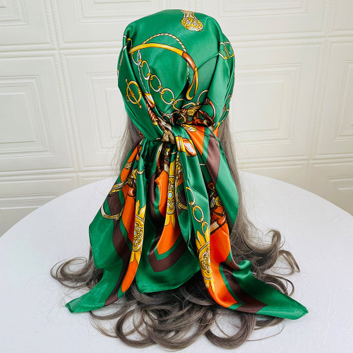 35.4  Flower Print Bandana Square Head Scarf Silk Like Floral Head Scarves Square Satin Hair Scarf Bandanas For Women