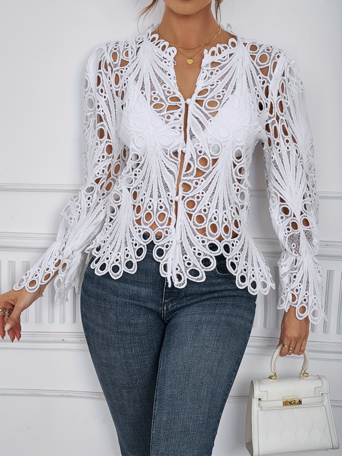 Cut Out Asymmetrical Blouse, Sexy Solid Nightclub Semi-Sheer Summer Blouse, Women's Clothing