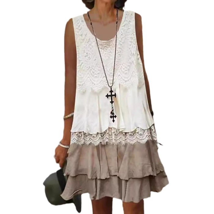 Women's Fashion Lace Stitching Casual Elegant Sleeveless Dress
