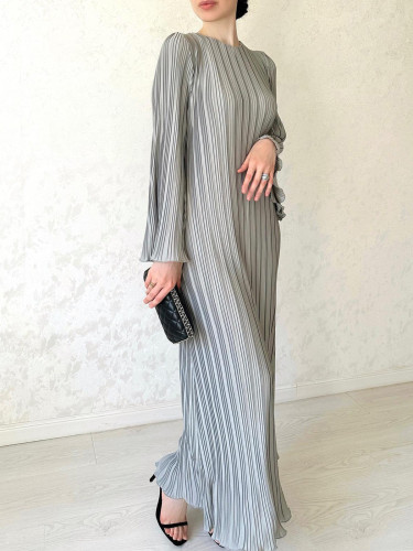 Fashion Bell Sleeve Ruffle Elegant Party Solid Color Dress