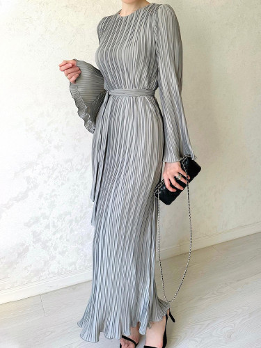 Elegant Fashion High Street Solid Color Casual Loose Flare Sleeve Slim Maxi Dress