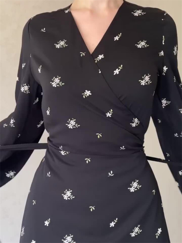 Fashion Print Bandage Elegant V Neck Splicing Fashion High Waist Tie Party Maxi Dress