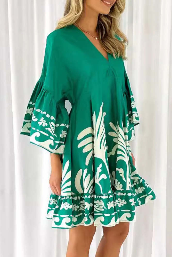 Street Elegant Floral Print Patchwork Contrast V Neck A Line Dresses main image 0