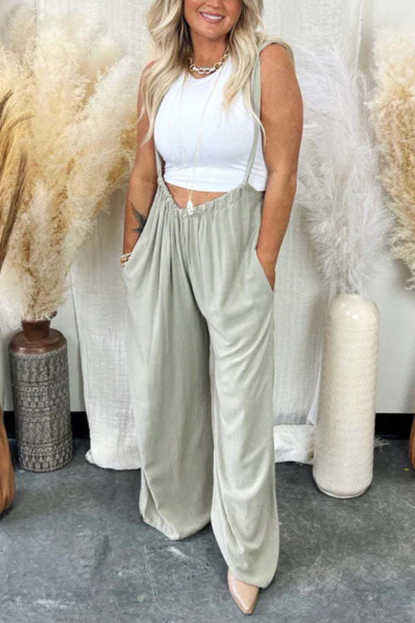 Checkered Pocketed Wide Leg Overalls main image 0
