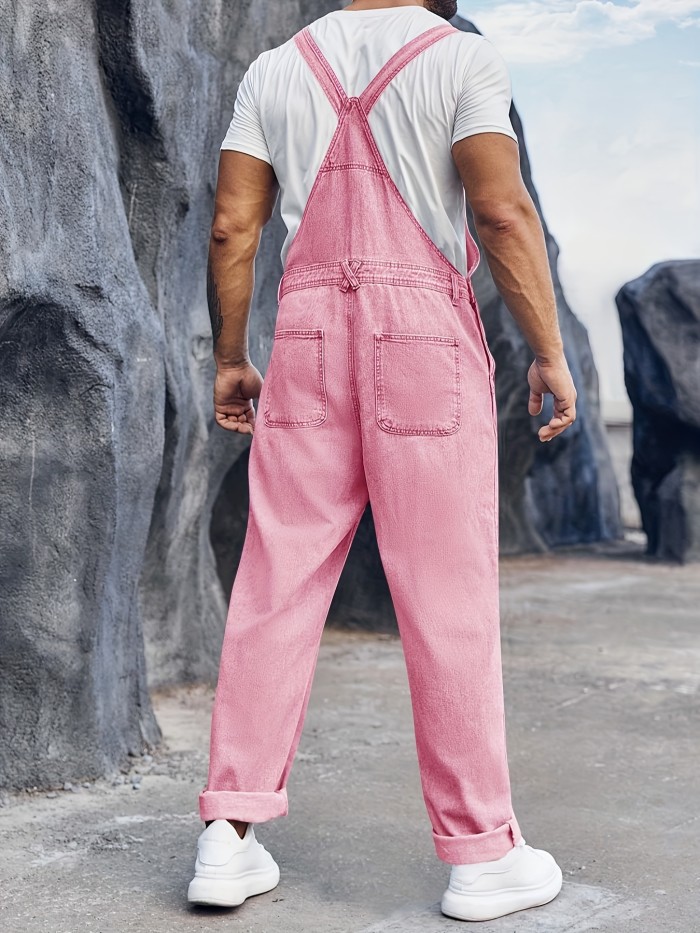 Men's Casual Denim Slim Fit Boot Cut Bib Overalls Jeans With Adjustable Straps
