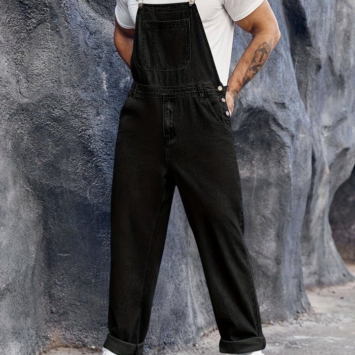 Men's Casual Denim Slim Fit Boot Cut Bib Overalls Jeans With Adjustable Straps