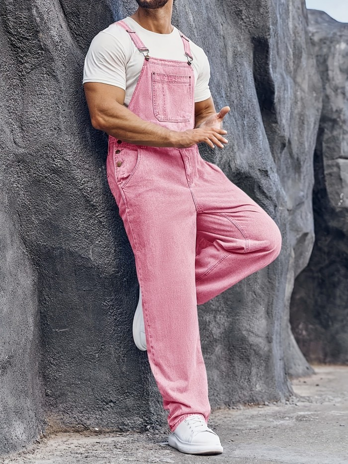 Men's Casual Denim Slim Fit Boot Cut Bib Overalls Jeans With Adjustable Straps