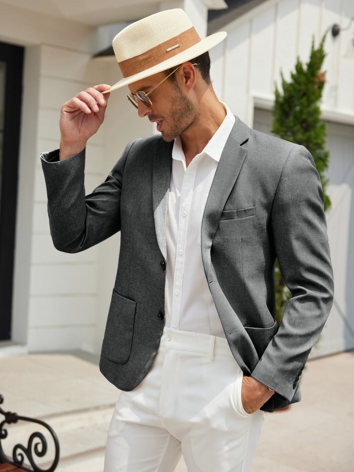 Mens Sport Coat Casual Slim Fit Blazer Two Button Suit Jacket