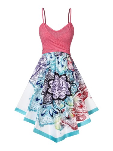 Floral Print Criss Cross Dress, Boho Spaghetti Strap Sleeveless Dress, Women's Clothing