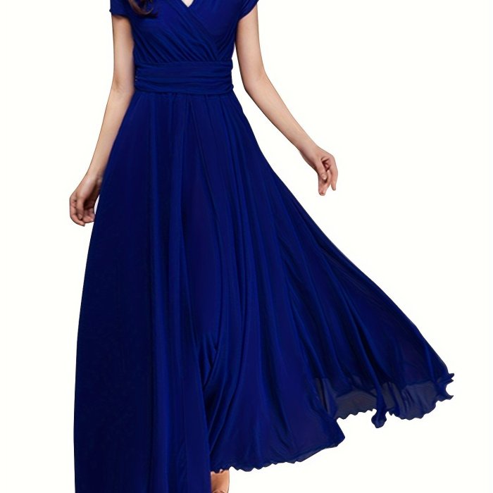 Zipper Solid Bridesmaid Dress, Elegant V-neck Dress For Wedding Party, Women's Clothing For Elegant Dressing