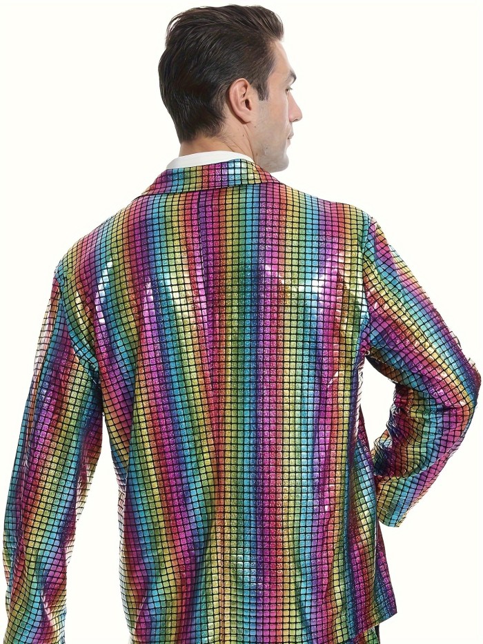Men's Disco Costume Sets Shiny Sequins Suit Metallic Jacket Halloween Outfits