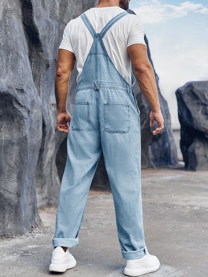 Men's Casual Denim Slim Fit Boot Cut Bib Overalls Jeans With Adjustable Straps