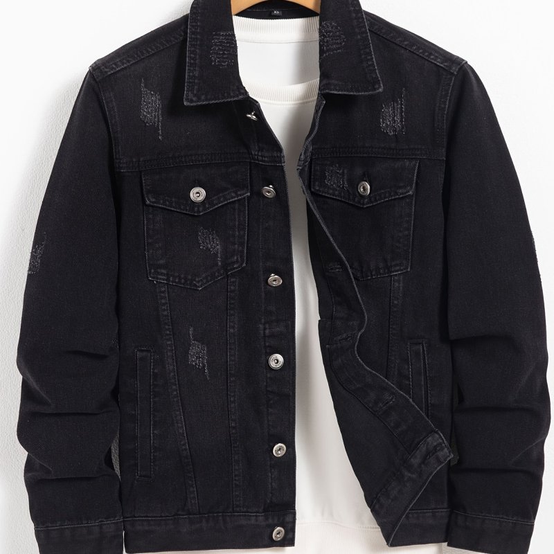 Men's Trendy Long Sleeve Denim Jacket, Classic Jean Coat With Pockets, Casual Street Style Jacket