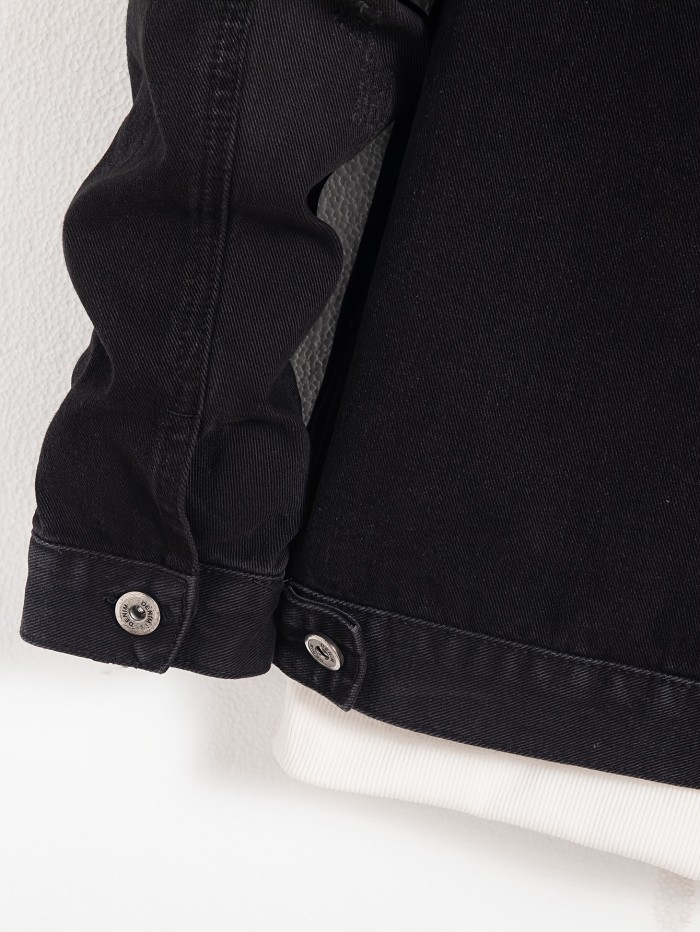 Men's Trendy Long Sleeve Denim Jacket, Classic Jean Coat With Pockets, Casual Street Style Jacket