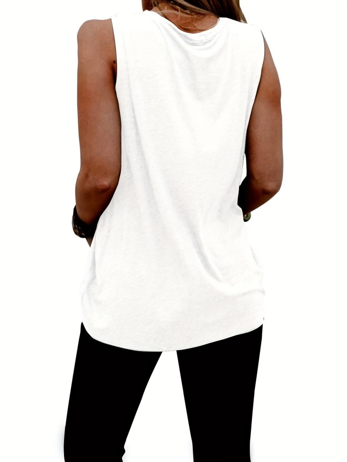 Star & Stripe Print Crew Neck Tank Top, Casual Sleeveless Tank Top For Summer, Women's Clothing
