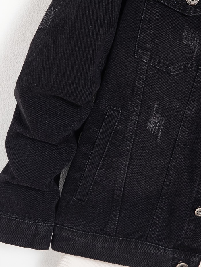 Men's Trendy Long Sleeve Denim Jacket, Classic Jean Coat With Pockets, Casual Street Style Jacket