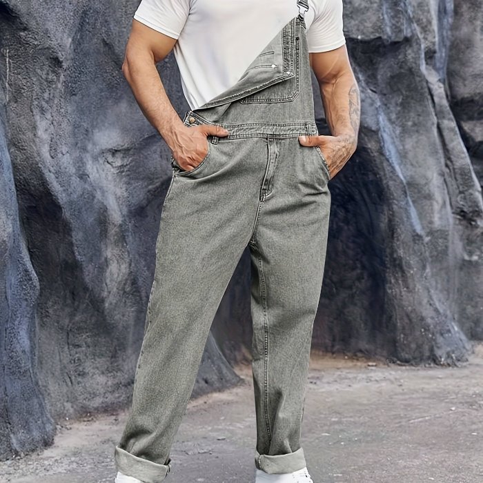 Men's Casual Denim Slim Fit Boot Cut Bib Overalls Jeans With Adjustable Straps