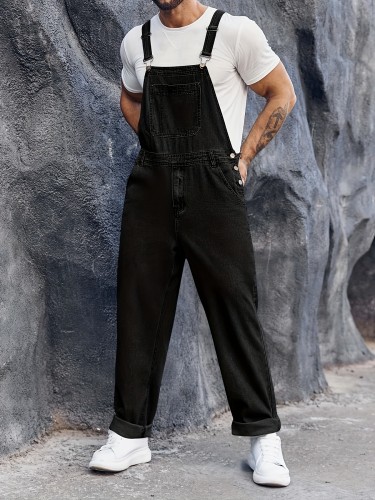 Men's Casual Denim Slim Fit Boot Cut Bib Overalls Jeans With Adjustable Straps
