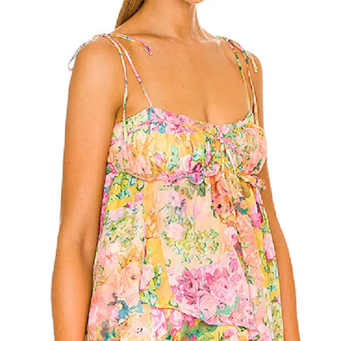 Fashionable Temperament Printed Lace-up Short Ruffled Mini Dresses