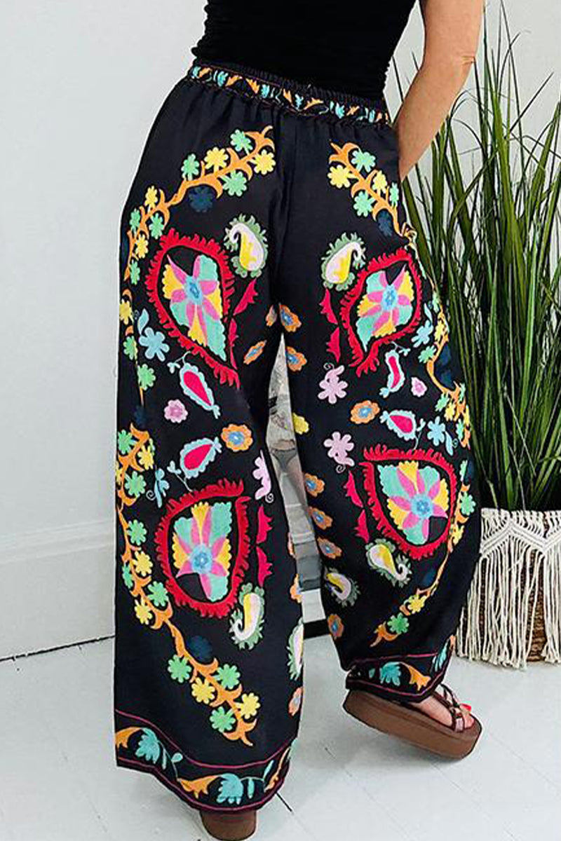 Trendy Graffiti Print Loose Wide Leg Pants Set