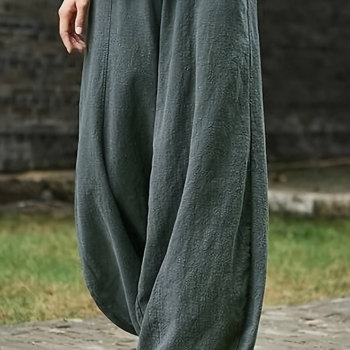 Solid Color Baggy Harem Pants, Casual Elastic Waist Comfy Pants With Pocket, Women's Clothing