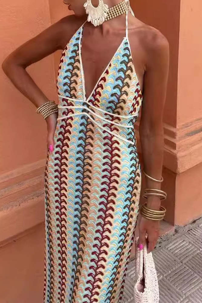 Sexy Color Block Contrast V Neck Sling Dress Dresses